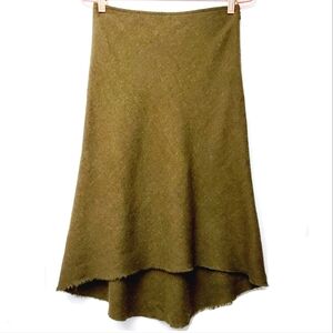 Calypso Christiane Celle Dark Olive High Low Wool Blend Raw Fringe Skirt Size XS